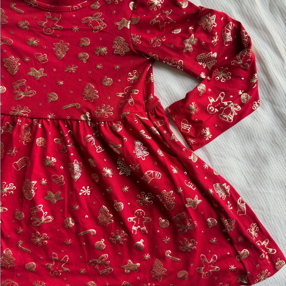 Festive Red and Gold Kids Casual Dress